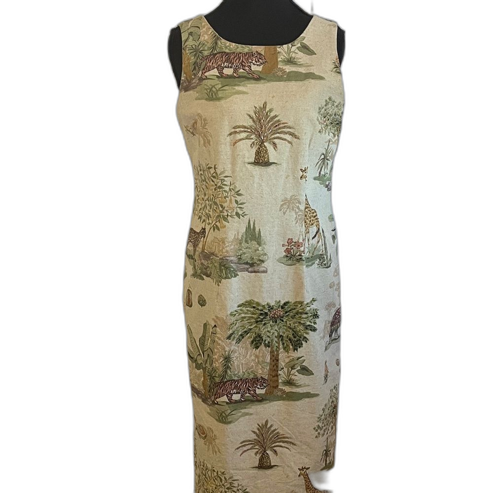 Citi Dress Vintage 90s Sleeveless Sheath Maxi Dress Beaded Safari Tiger Size 8